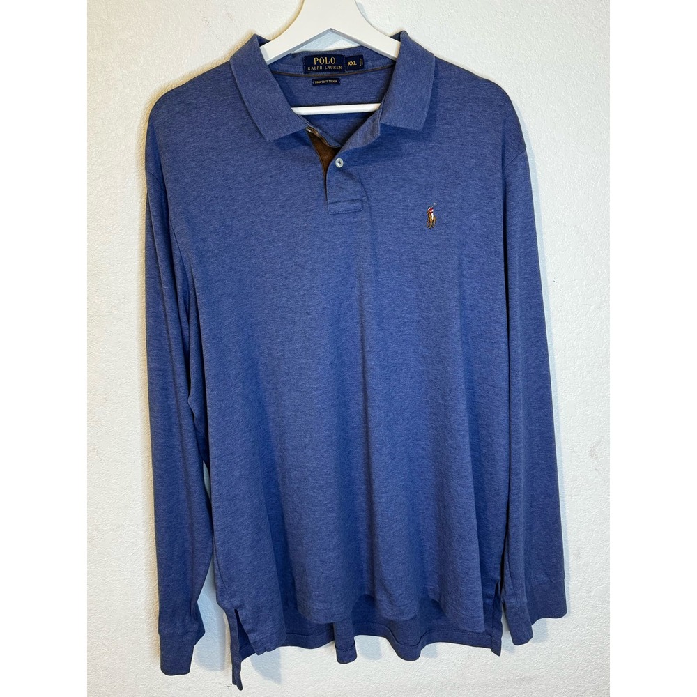 Ralph Lauren Men's Long Sleeve Polo Size XXL Heathered Blue Multicolor Pony